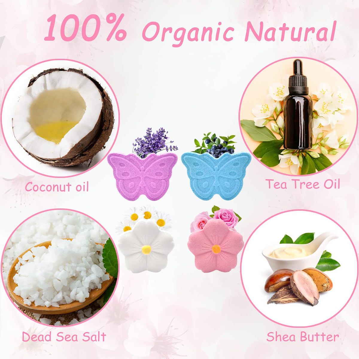 Lanwexy ingredients flatlay with tea tree oil and sea salt showing natural formulation benefits