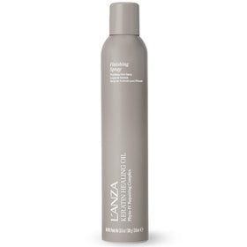 L’ANZA finishing spray front packaging showing glossy can and label for salon finish