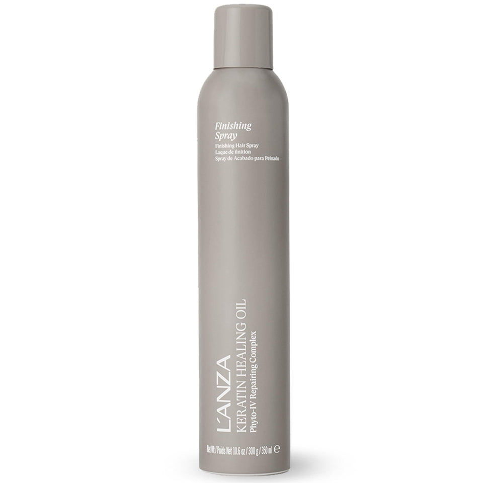 L’ANZA finishing spray front packaging showing glossy can and label for salon finish