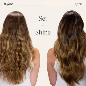 L’ANZA being sprayed on curly hair illustrating frizz control and defined curls benefit