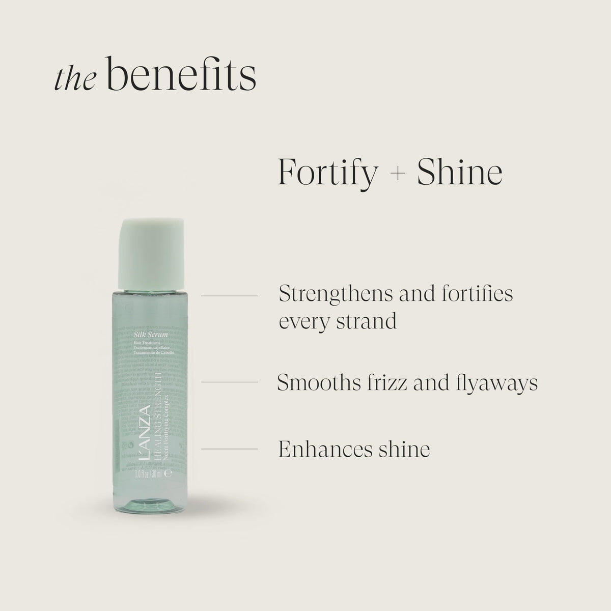 L’ANZA silky serum texture dispensed as clear drops illustrating lightweight, non-greasy feel