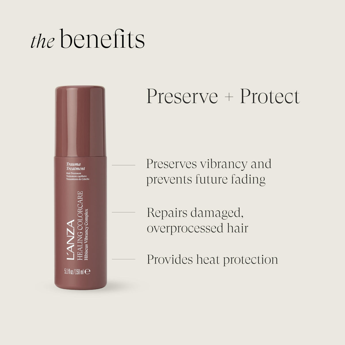 L’ANZA creamy leave-in texture close-up, highlights lightweight moisturizing feel
