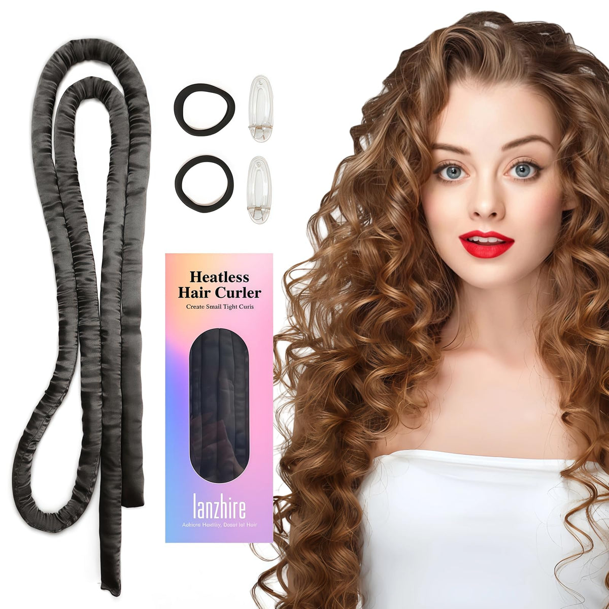 Lanzhire front view of black heatless curling headband showing compact design and comfort