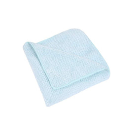 Laojbaba front view of blue microfiber towel showing size and color benefit