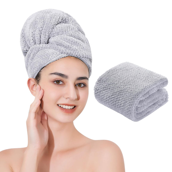 Laojbaba front view grey towel packaging showing product and size benefits