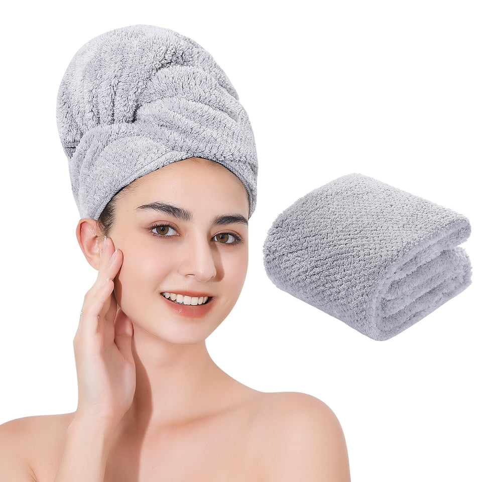 Laojbaba front view grey towel packaging showing product and size benefits