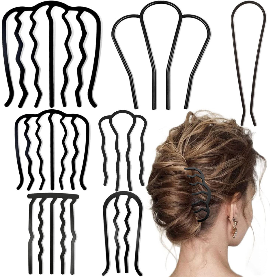 LAPOHI front view of seven metal side combs showing shapes and color for styling versatility