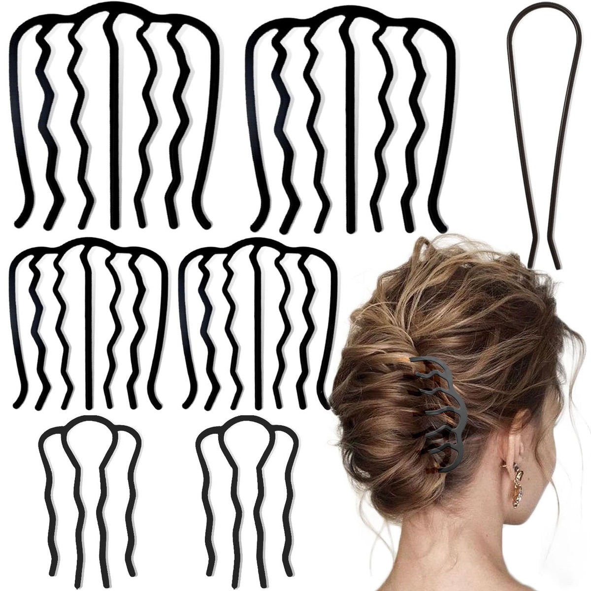 LAPOHI front view of seven metal hair side combs showing variety and convenience