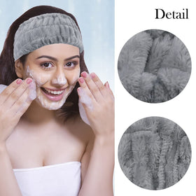 LAPOHI model using headband while washing face demonstrating hair protection
