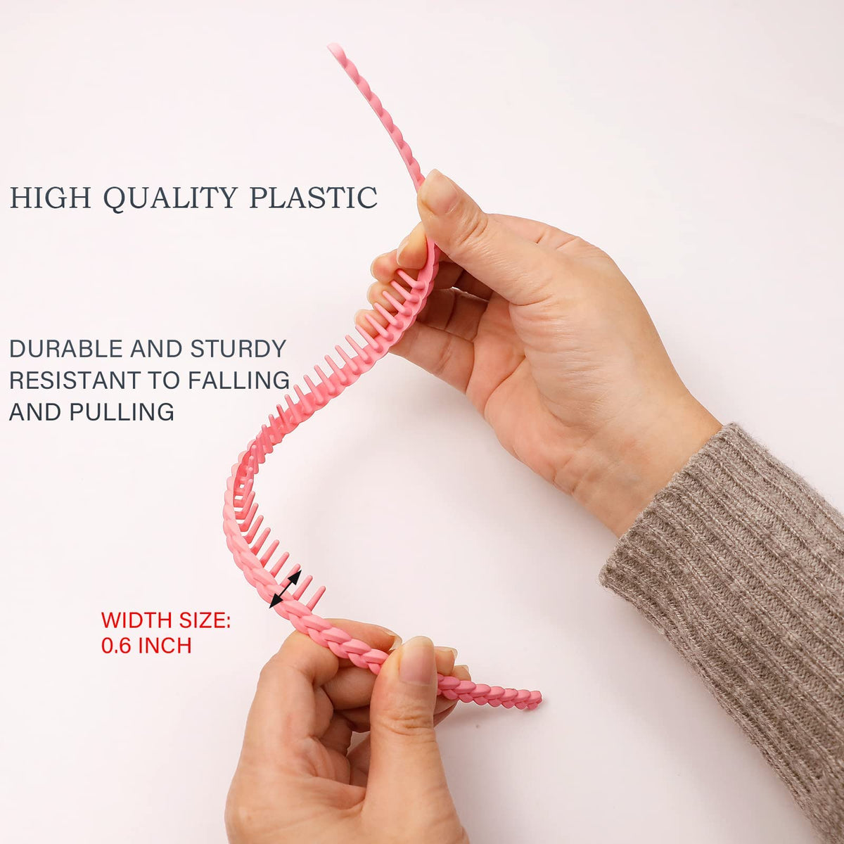 LAPOHI headband held in hand to show size and flexibility for fitting most heads benefit