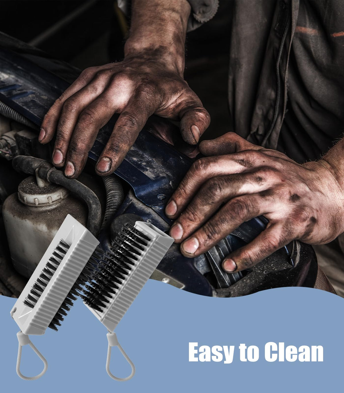 Larbois brush in hand scrubbing fingernails removing dirt for cleaner nail edges