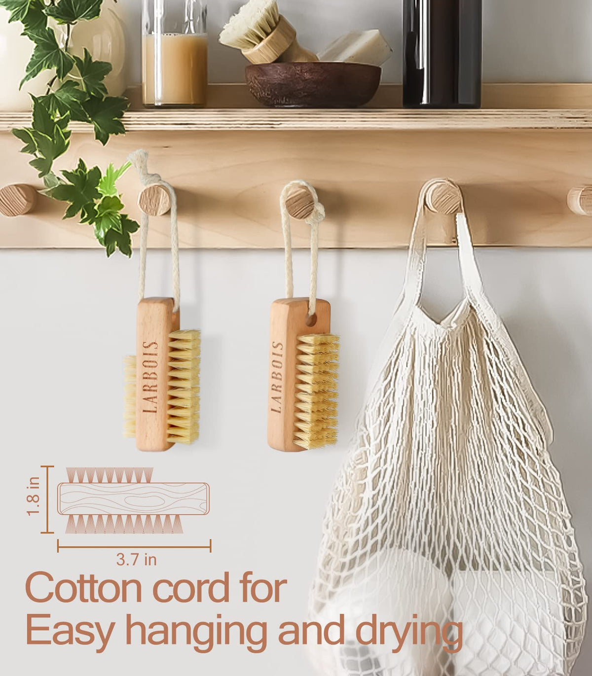 Larbois label and wood wax oil finish detail showing moisture-resistant treatment