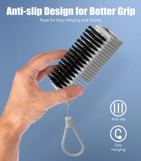 Larbois two-sided brush angled to show stiff and fine bristle faces for multi-use cleaning