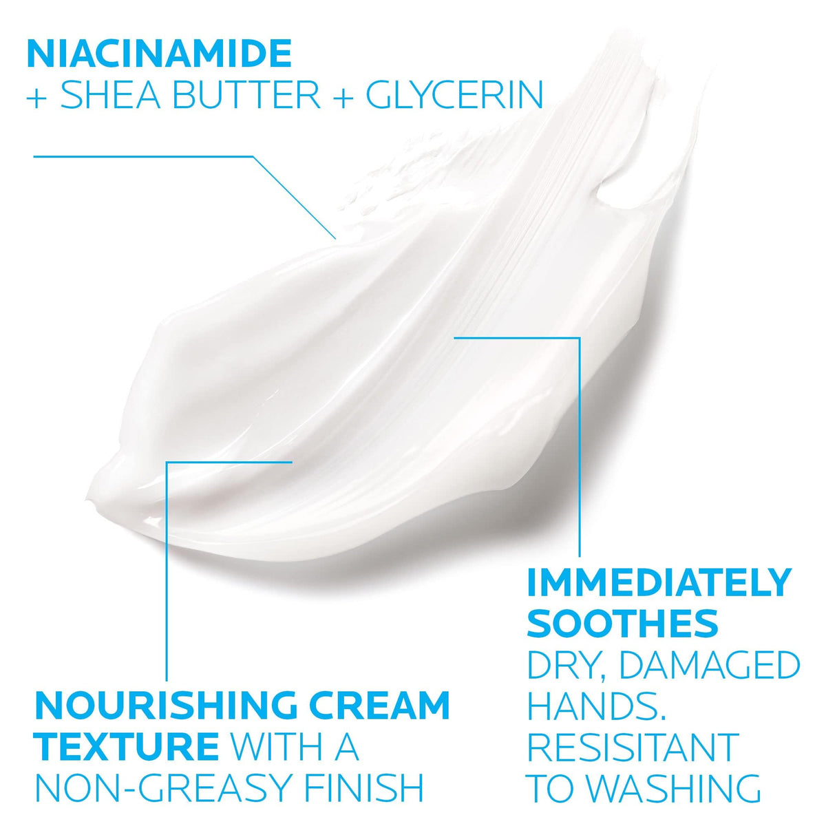 La Roche-Posay cream texture close-up showing smooth non-greasy consistency for fast absorption