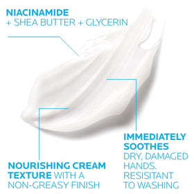 La Roche-Posay cream texture close-up showing smooth non-greasy consistency for fast absorption