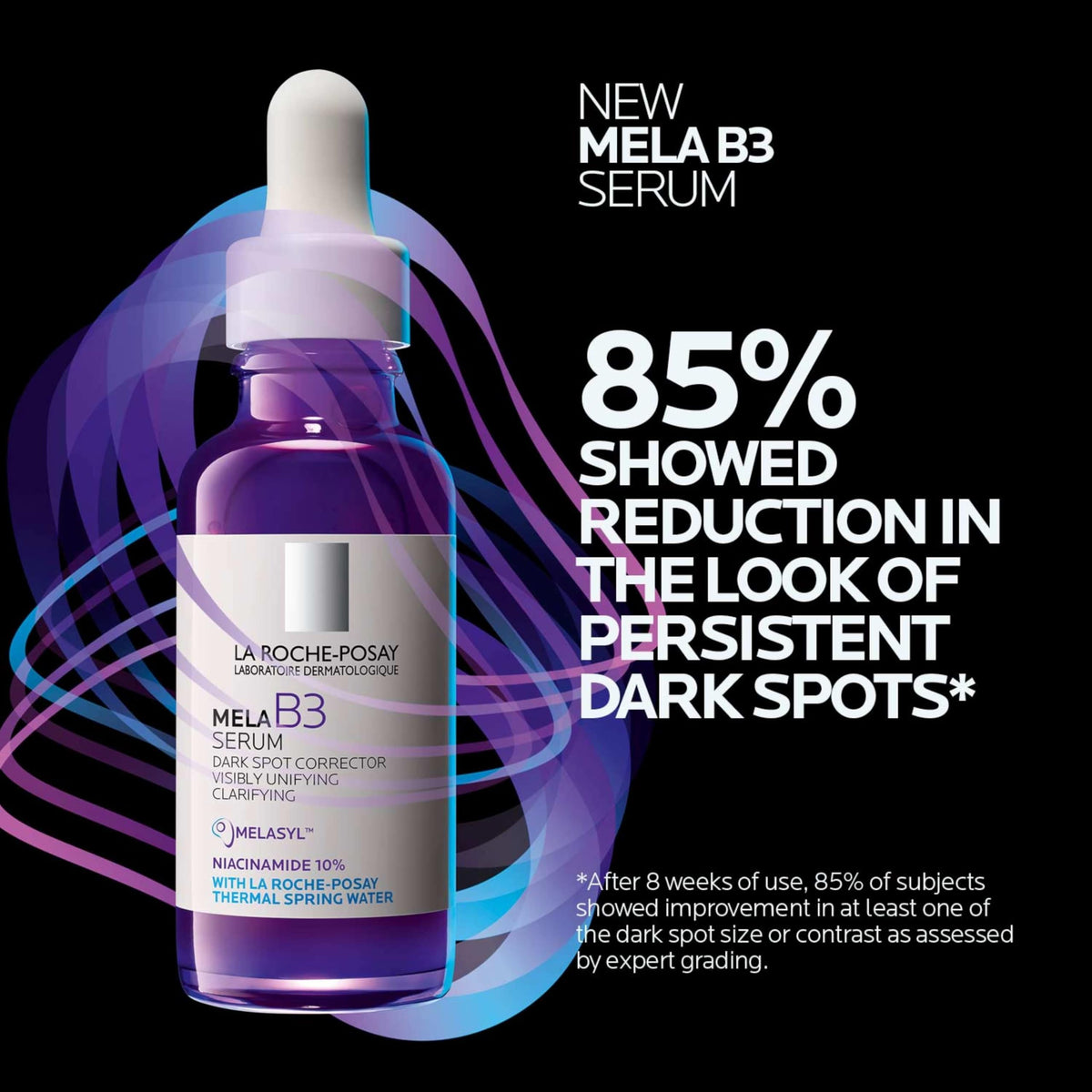 La Roche-Posay label detail highlighting Melasyl and 10% niacinamide information