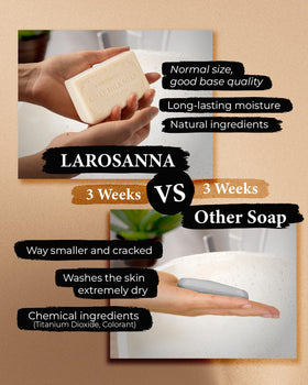larosanna soap in bathroom lifestyle scene conveying calm spa-like cleansing