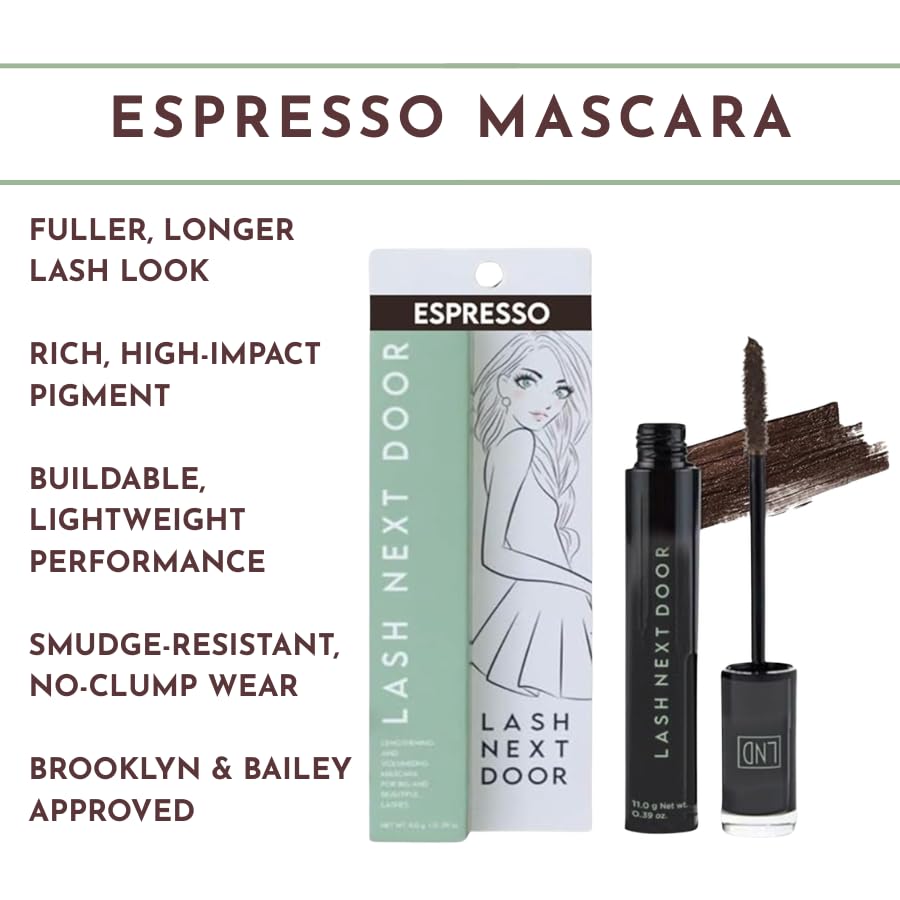 Lash Next Door mascara wand close-up showing bristle shape for precise, clump-free application