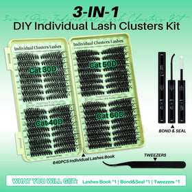 LASHSUN close-up of 30D, 40D, 50D, 60D cluster variants highlighting layering options