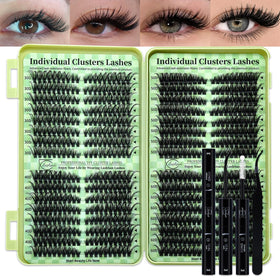 LASHSUN front packaging showing the full 640pc cluster kit and included tools for convenience