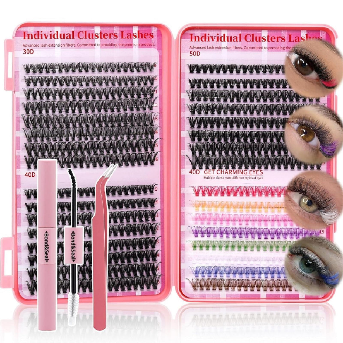 LASHSUN front packaging showing colored cluster kit for easy home use