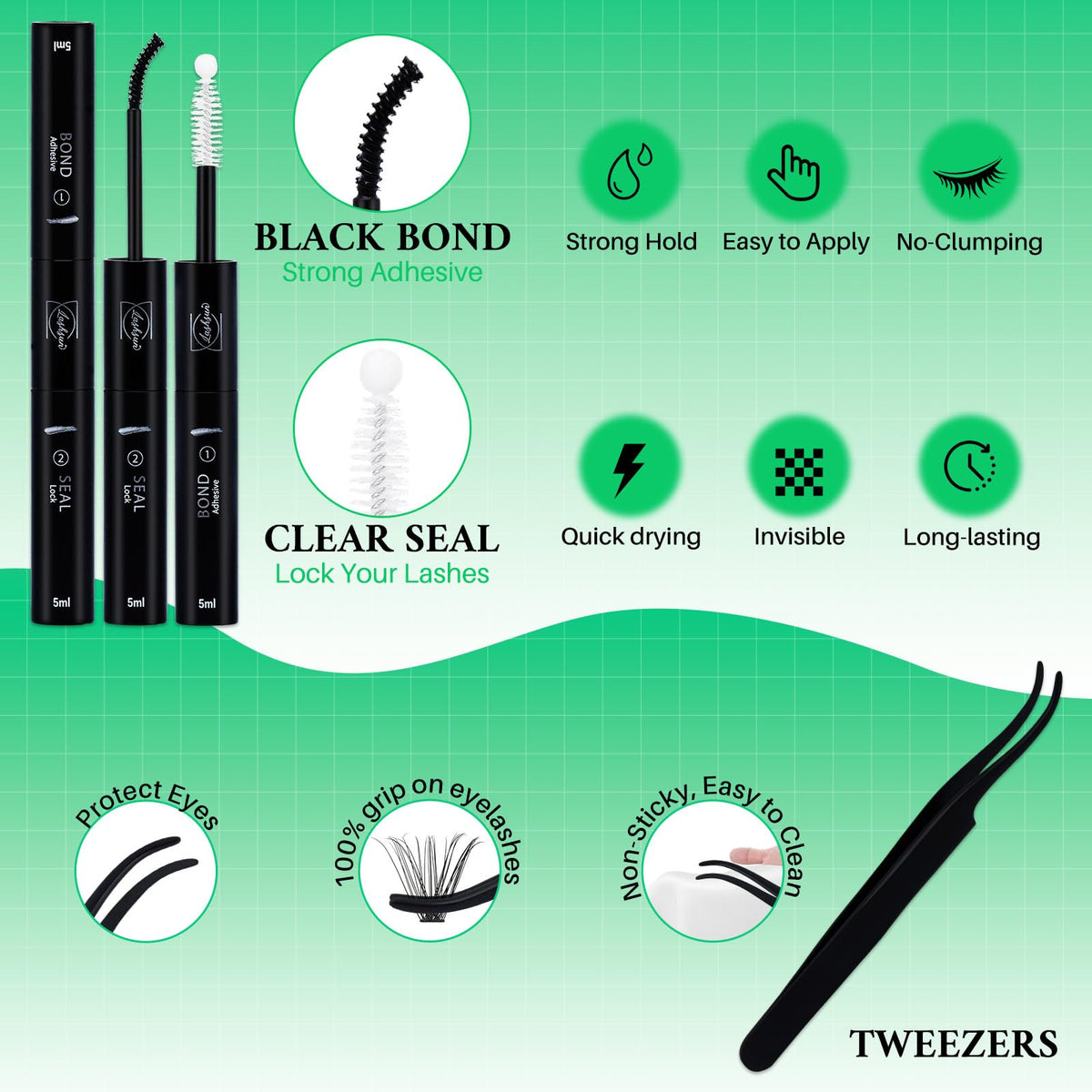 LASHSUN precision tweezers close-up with aligned tips for accurate cluster placement