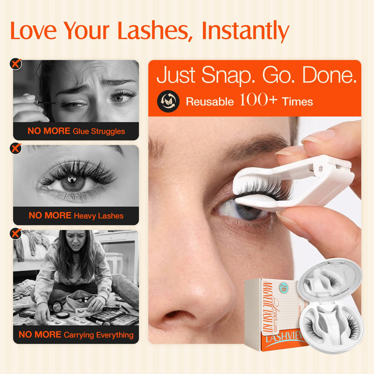 LASHVIEW application step using applicator to snap lashes on quickly