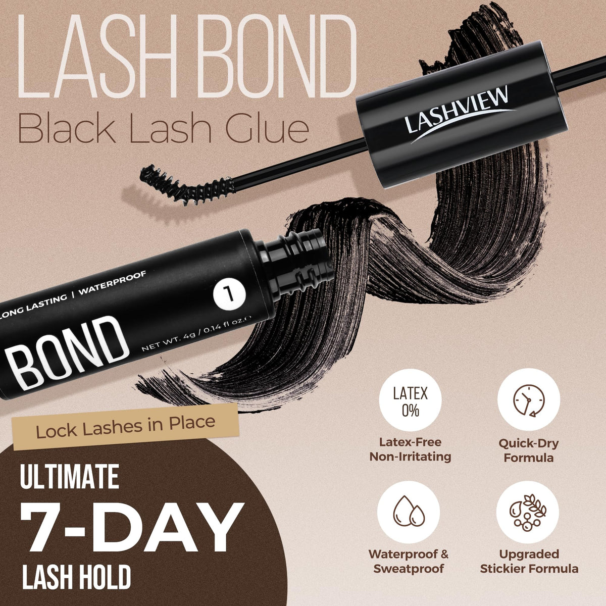LASHVIEW black adhesive texture illustrating smooth, clump-free spread