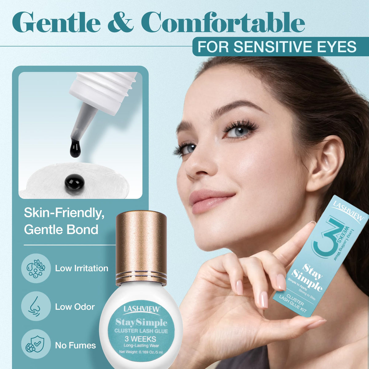 LASHVIEW cluster lash detail showing secure bond and natural finish