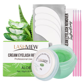 LASHVIEW front packaging showing cream and included tools for tidy removal