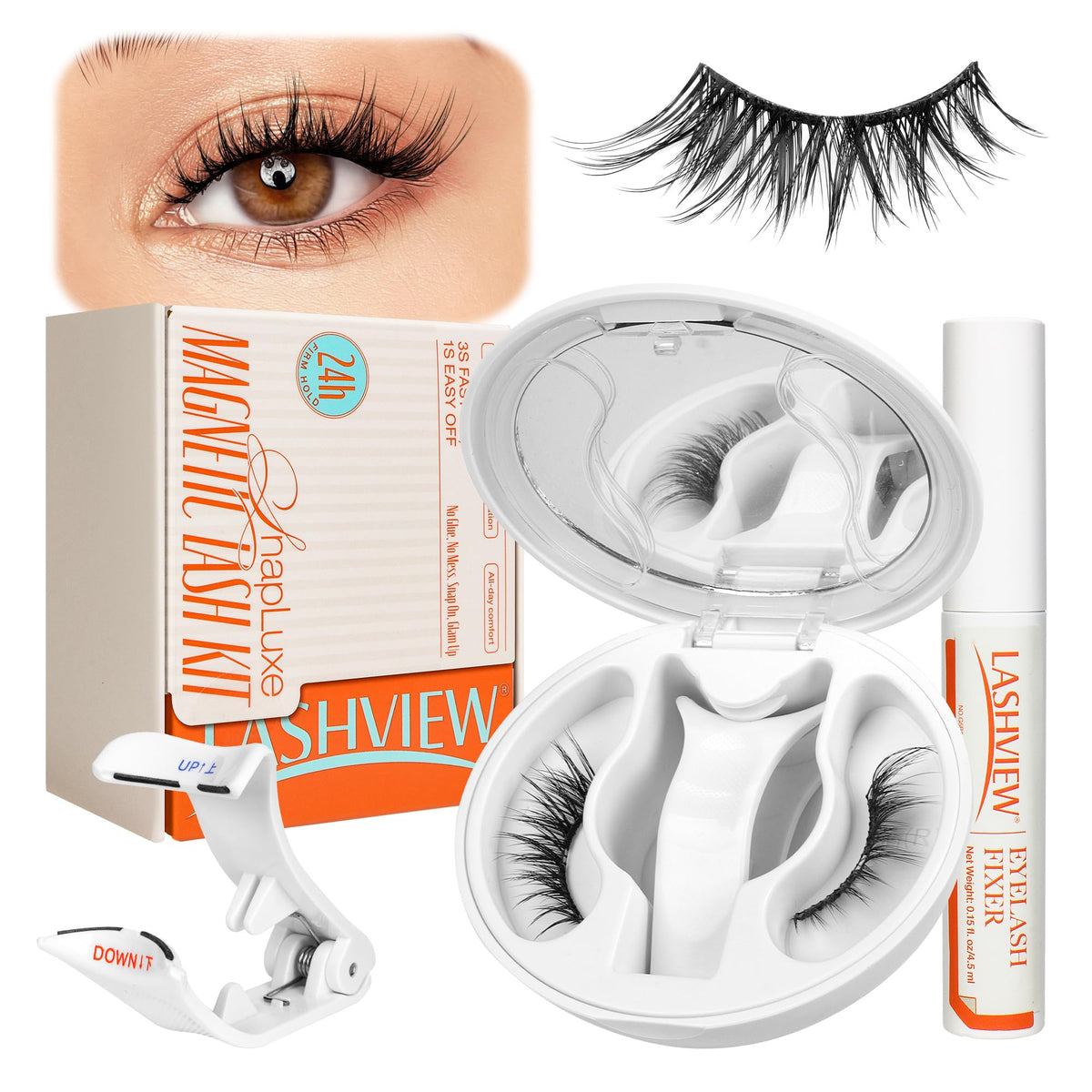 LASHVIEW front packaging showing complete magnetic lash kit and convenience