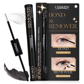 LASHVIEW front packaging showing dual-ended lash glue and remover, convenient travel benefit