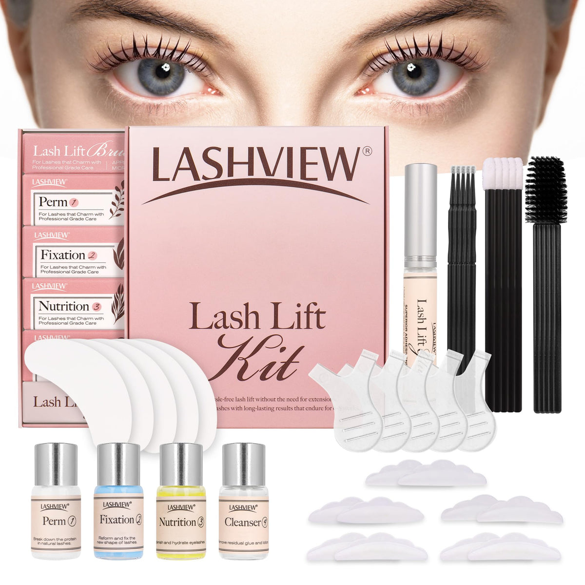 LASHVIEW kit front packaging showing complete set and clear branding benefit