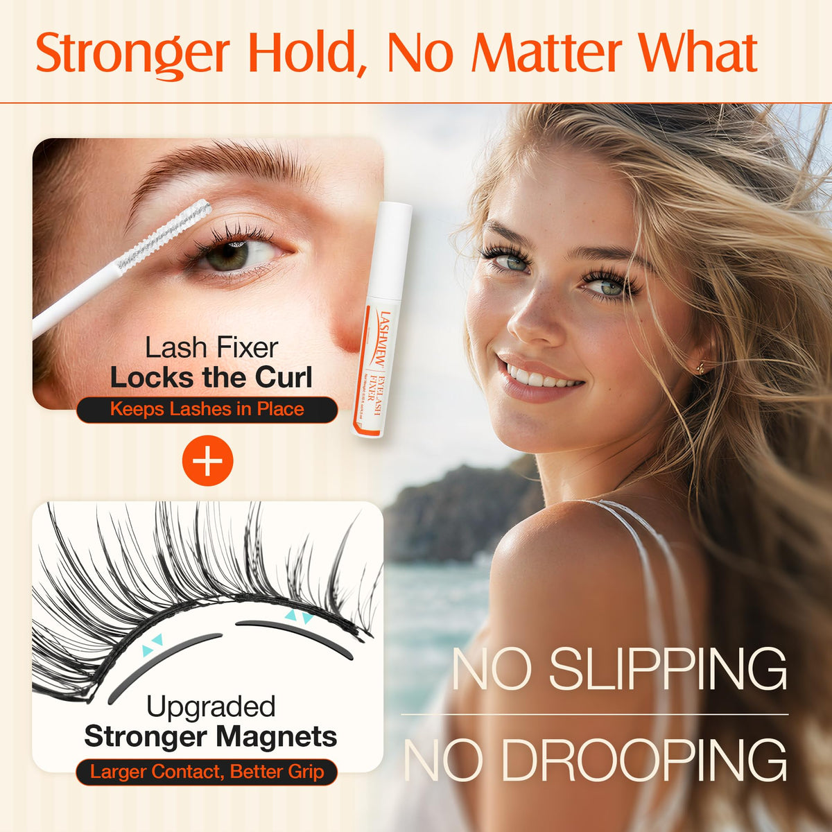 LASHVIEW lashes applied with eyes open creating enlarged, doll-eye appearance