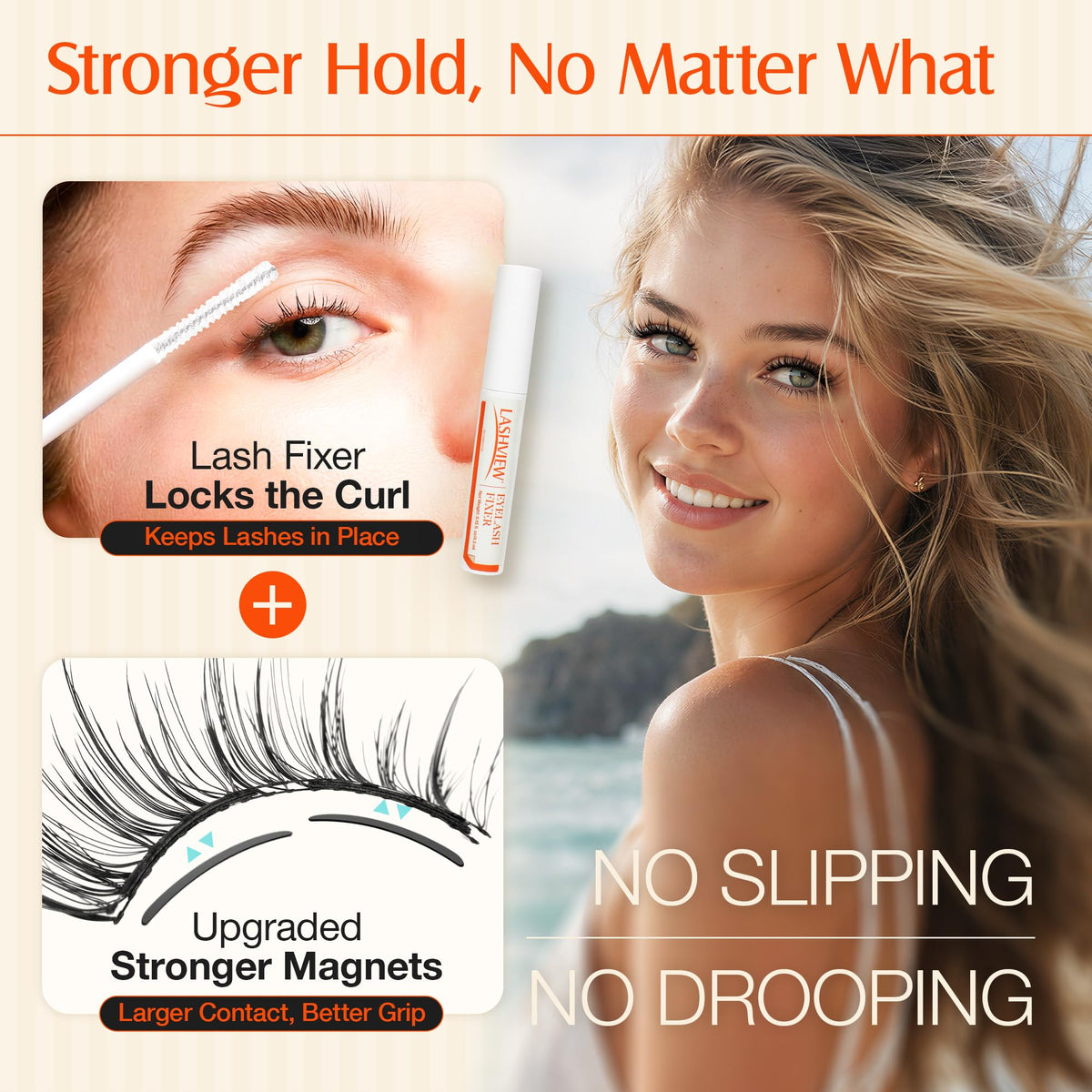 LASHVIEW size comparison with fingers showing lightweight, travel-friendly kit