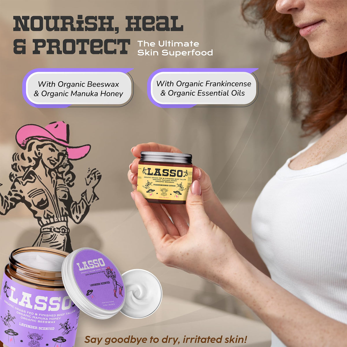 LASSO fingertip warming balm demonstrating easy spreadability and efficient use benefit