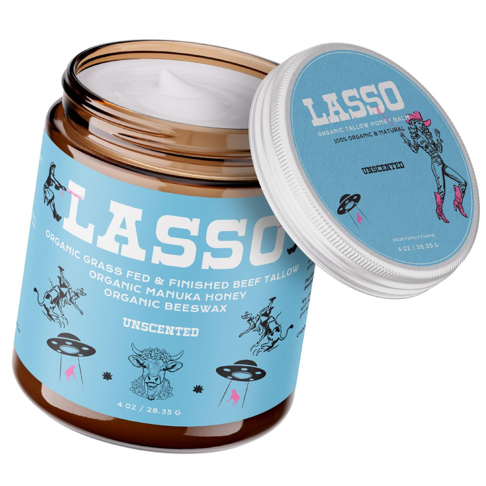 LASSO TALLOW front jar showing clean packaging and natural balm