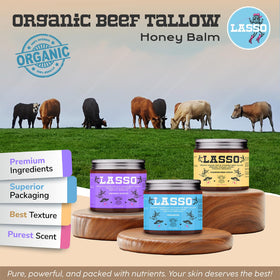 LASSO TALLOW arranged tallow, Manuka honey and beeswax highlighting purity