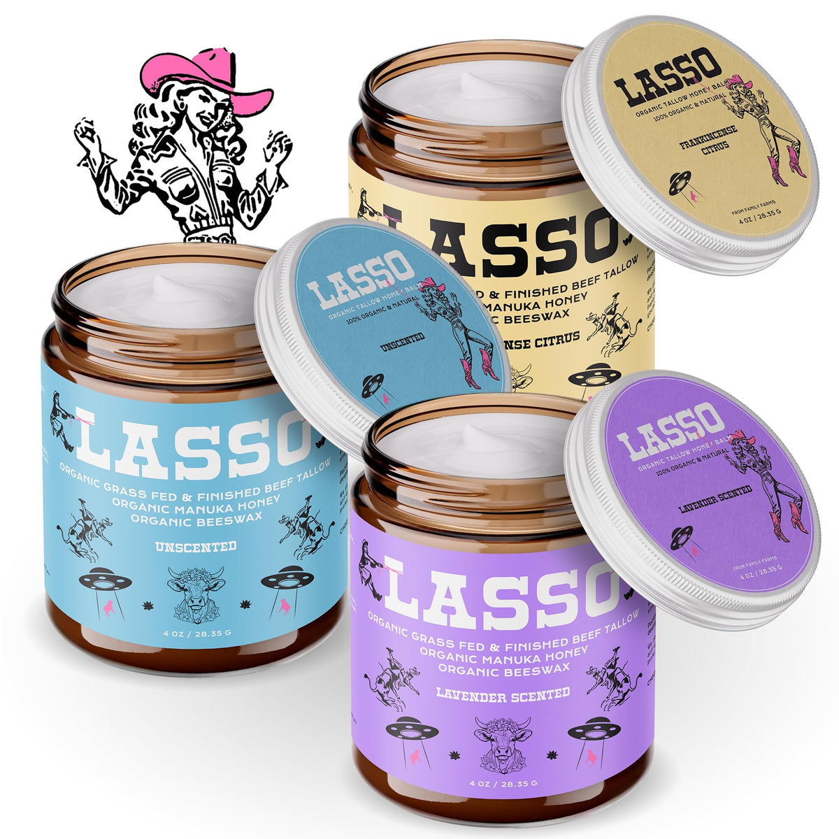 LASSO TALLOW bedside jar in lifestyle scene for nightly moisturizing ritual