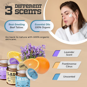 LASSO TALLOW jar next to measuring tool showing compact travel-friendly size