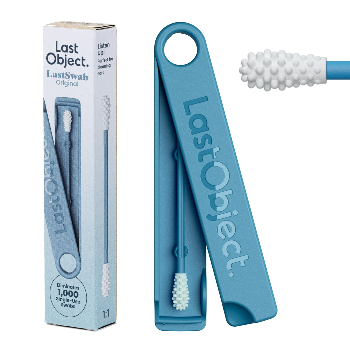 LastSwab front view blue showing tip and handle, brand reusable benefit