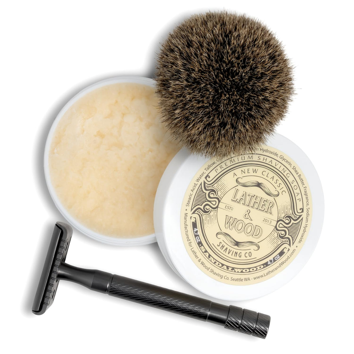 Lather & Wood sandalwood dense lather texture demonstrating rich slip