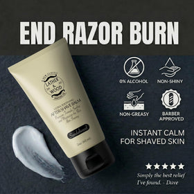 Lather & Wood applied to jawline showing soothing post-shave relief