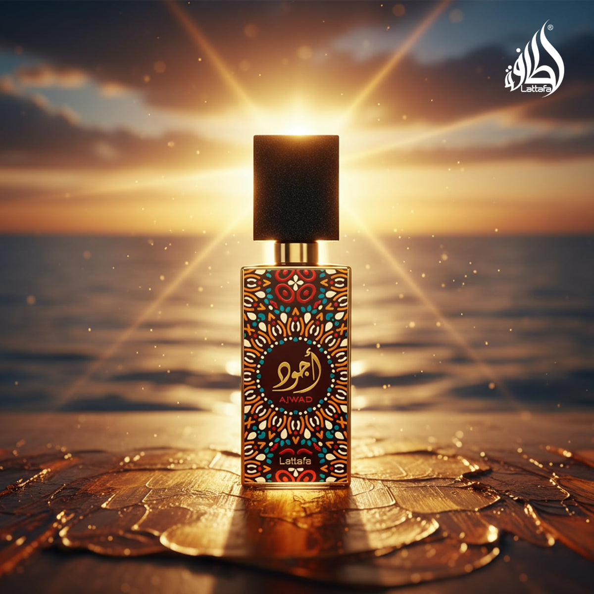 Lattafa Ajwad glass texture detail emphasizing premium finish