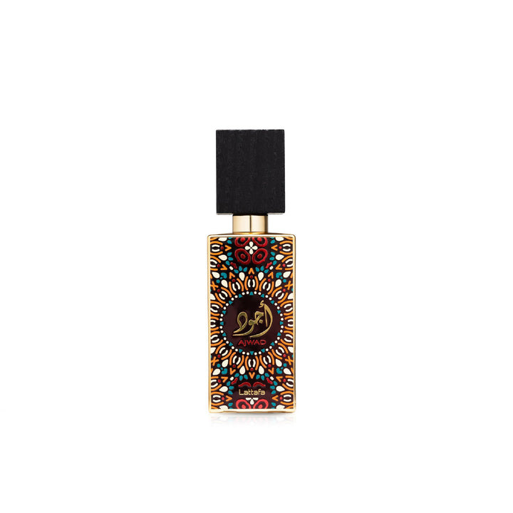 Lattafa Ajwad front bottle showing elegant design and easy application