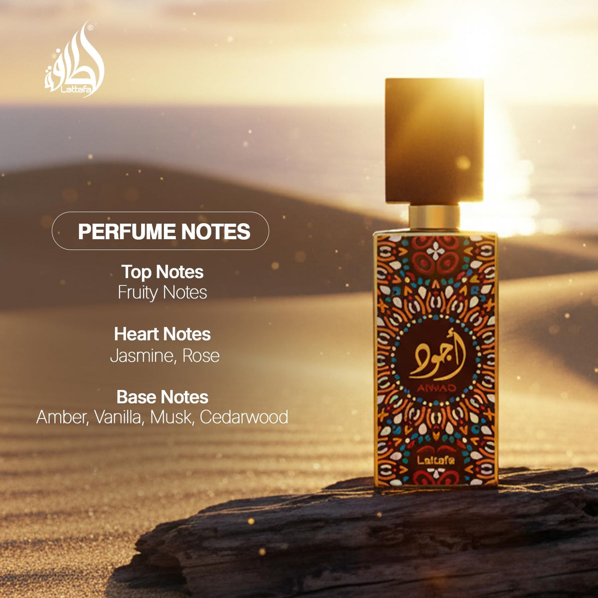 Lattafa Ajwad spray mist on wrist demonstrating even scent distribution
