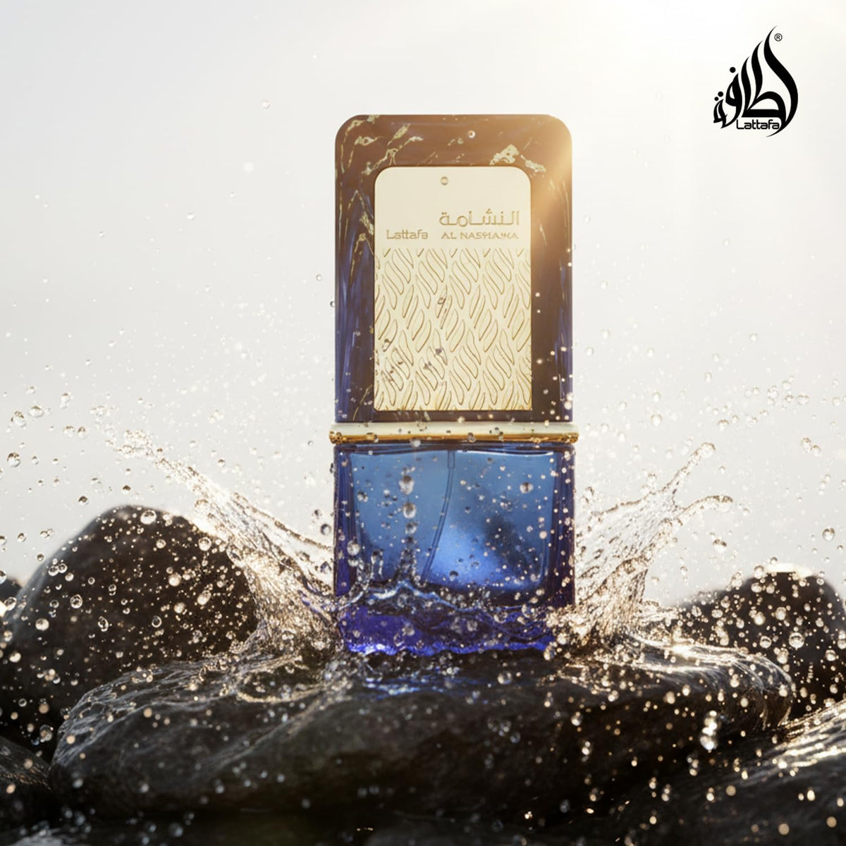 Lattafa Al Nashama Caprice texture amber cedar composition visualizing warm base notes