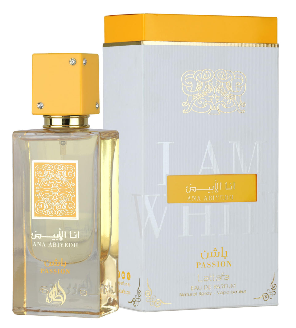 Lattafa bottle front view showing label and vibrant packaging, inviting joyful wear