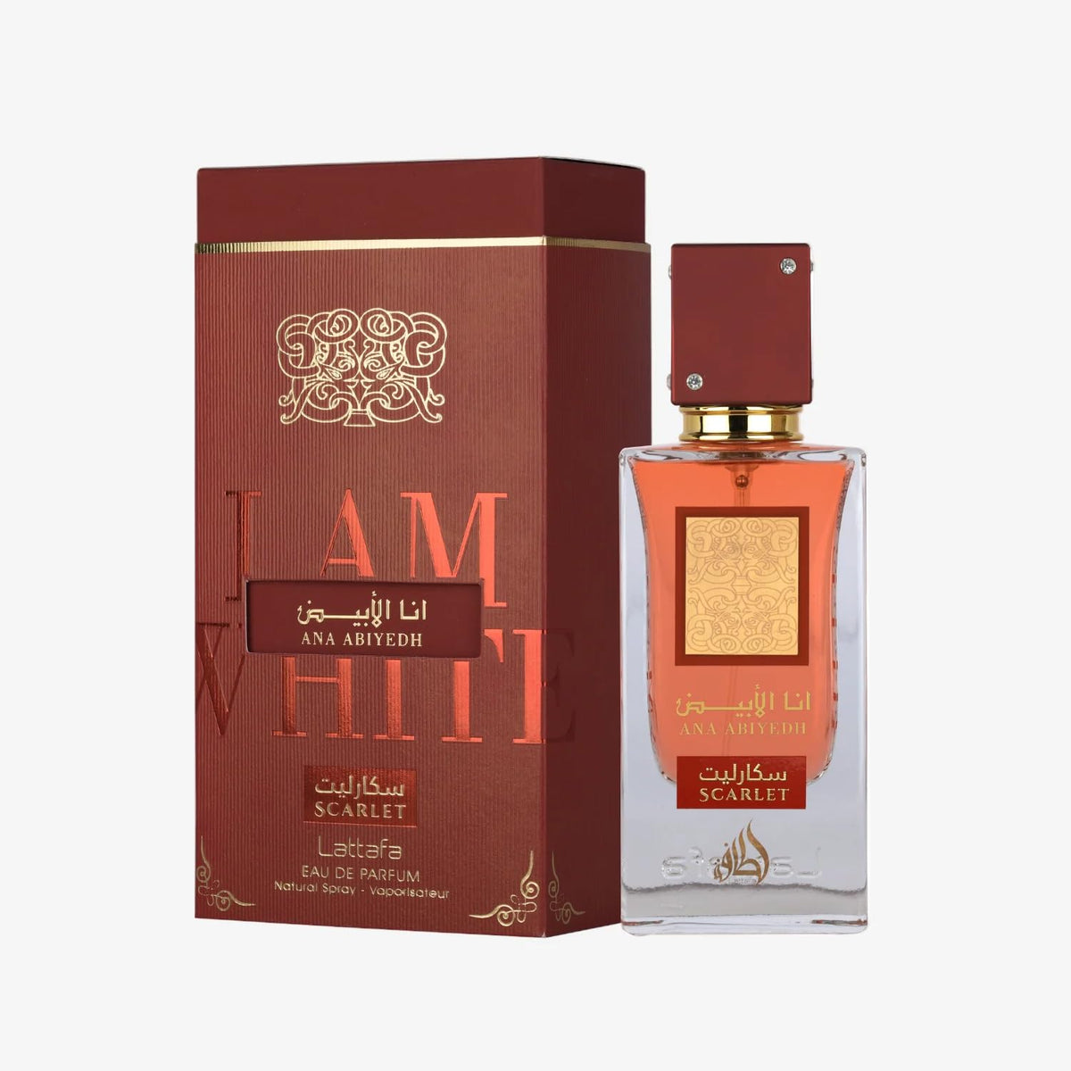 Lattafa side profile of the perfume highlighting bottle shape and finish