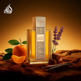 Lattafa Angham close-up of glass texture emphasizing quality craftsmanship and visual appeal